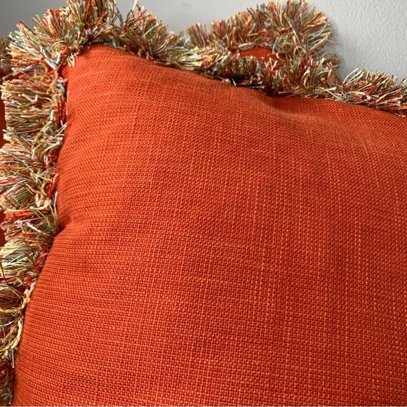 Set of two square cotton terracotta down pillows with multi‎ fringe trim 18”. - Picture 3 of 5